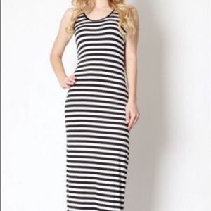 Black and white striped knit maxi dress